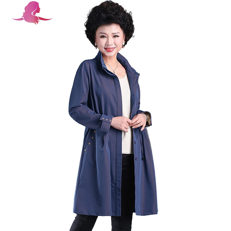 艳如飞中年胖妈妈春秋风衣女中长款中老年人春装洋气薄款加肥加大码外套风衣