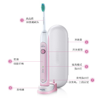 【下单送刷头】飞利浦(Philips) 电动牙刷HX6761/03 成人充电式声波震动牙刷樱花粉色 震动清洁美白牙齿通用