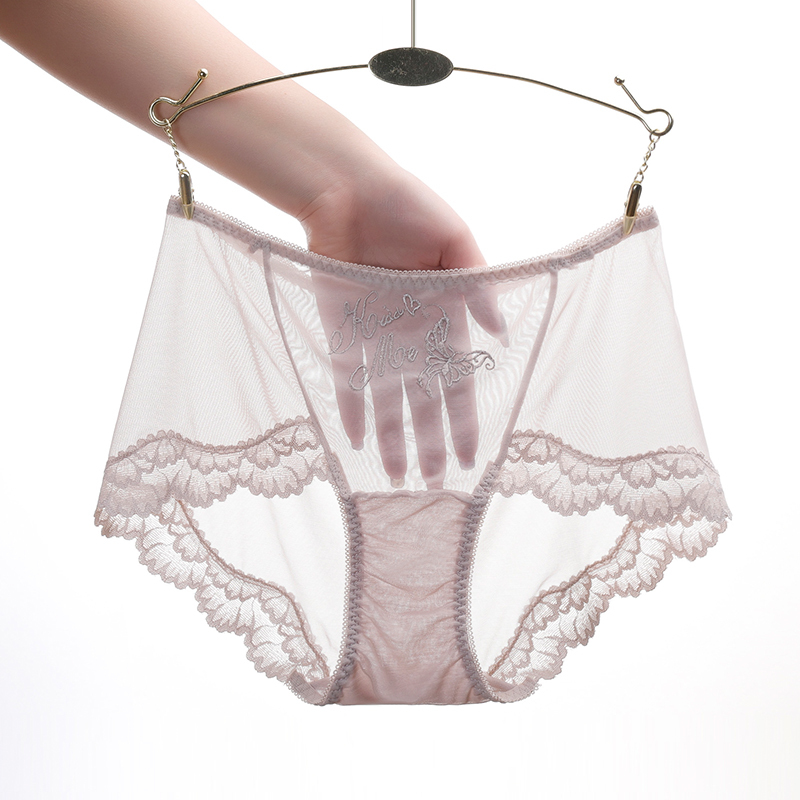 性感蕾丝内裤女全透明中腰无痕超薄镂空冰丝网纱女士三角裤头火辣