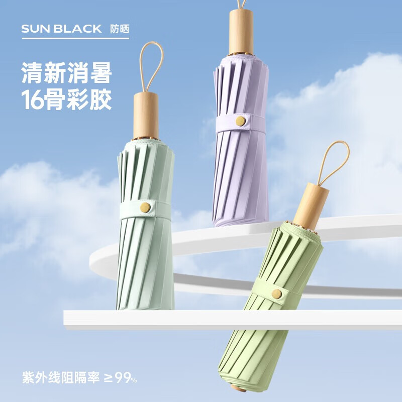 美度(MAYDU)三折16骨彩胶防晒防紫外线加固防风太阳伞M3056