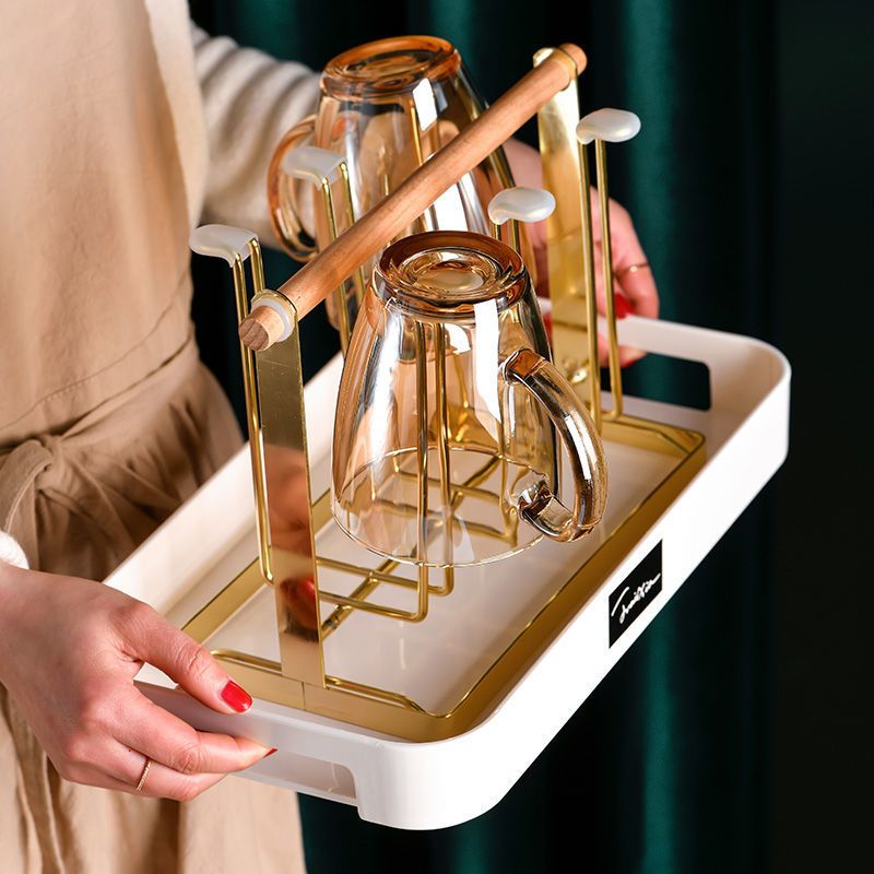 杯子茶杯收纳架杯架玻璃杯置物架水杯架子倒挂放杯子沥水架挂杯子白色