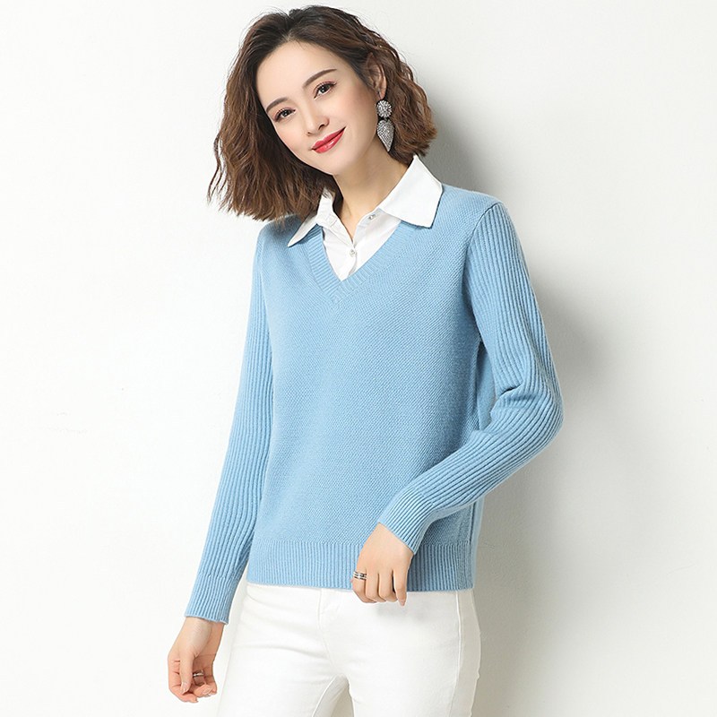 班俏banqiao女士假两件毛衣秋季女装2023年新款洋气时尚打底衫上衣