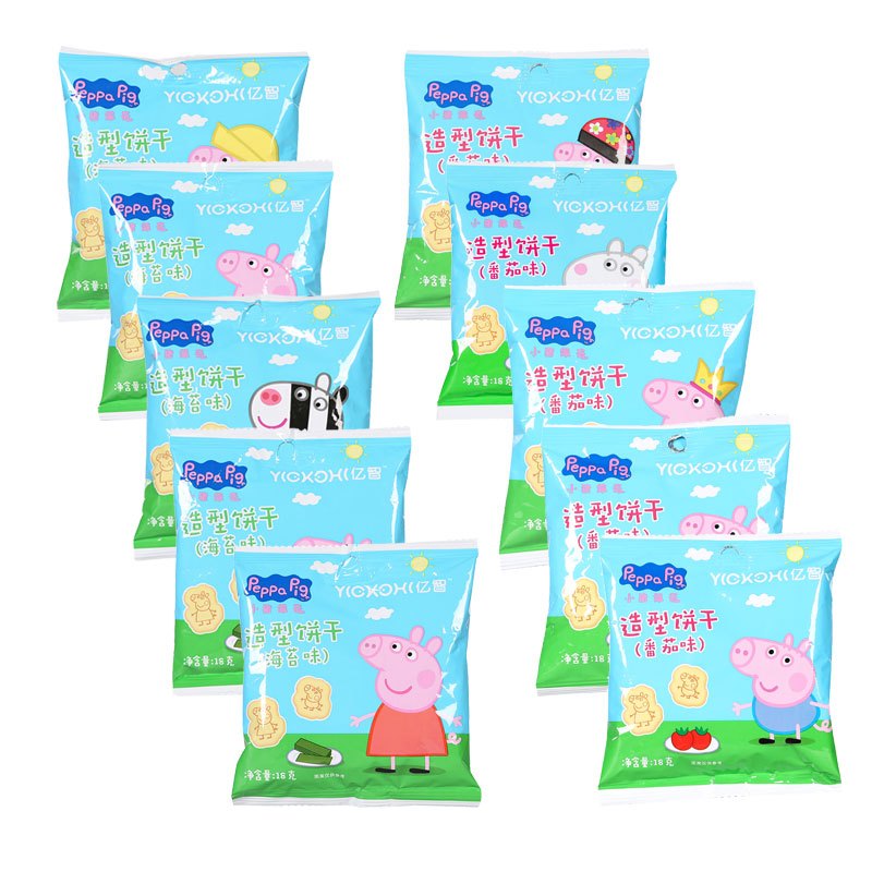 小猪佩奇PeppaPig造型饼干海苔味18克×5袋+造型饼干番茄味18克×5袋(共10袋)