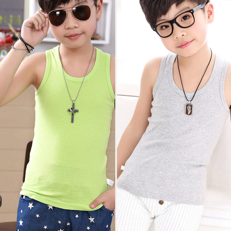 儿童背心男夏纯棉中大童背心男童背心夏季薄款男孩无袖打底内衣