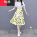 YIBUSHENG雪纺碎花连衣裙女装2024年季新款仙气收腰早春秋时尚薄裙气 3XL建议145-160斤 黄色套装两件套