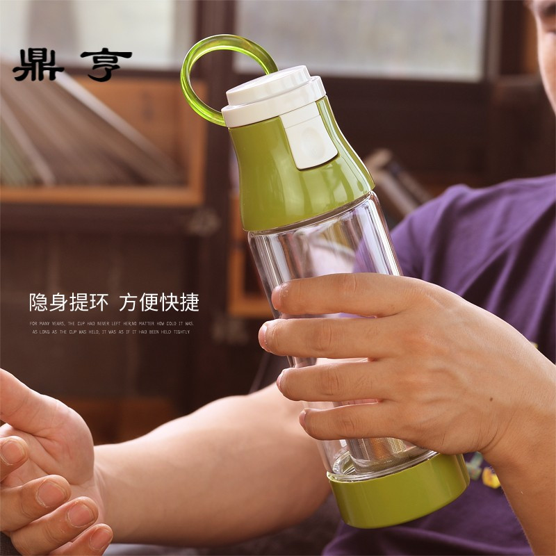鼎亨玻璃杯带盖茶漏过滤网便携水杯男女士透明办公室防漏泡茶杯