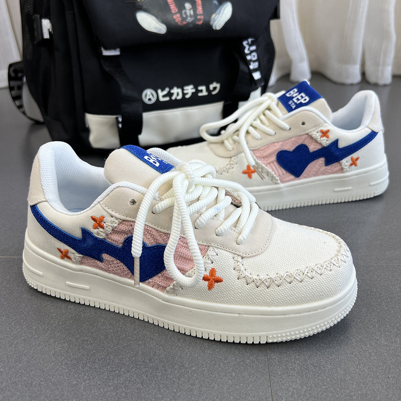 ideamini刺绣爱心针织板鞋女ins潮百搭小众设计休闲透气运动帆布鞋