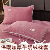 南极人冬季枕套一对装珊瑚绒法兰绒加厚单人枕头套48x74cm 48*74cm一对装 加厚牛奶绒-豆沙