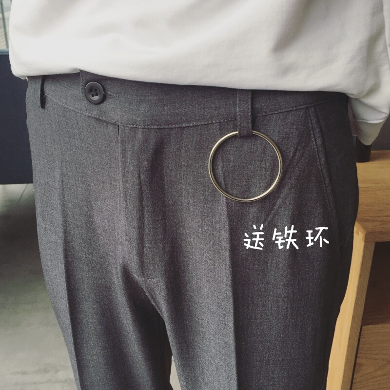 港风秋季男士休闲九分裤英式小西裤韩版宽松直筒裤哈伦裤西装裤子