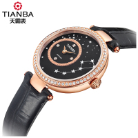 天霸(TIANBA)名媛系列女士手表 时尚休闲个性小表盘皮带石英表 女 TL3036.01PK 黑色
