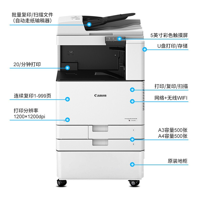 佳能打印机C3120L/3125彩色激光A3A4打印机自动走纸双面大型办公无线WiFi商用扫描复印机 IR C3120L 输稿器+双纸盒+选购高清大图