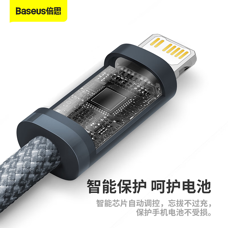 倍思苹果数据线 20w快充线PD高密编织加长款适用iPhone13/12Promax/11Pro手机充电线 2米深灰 蓝高清大图