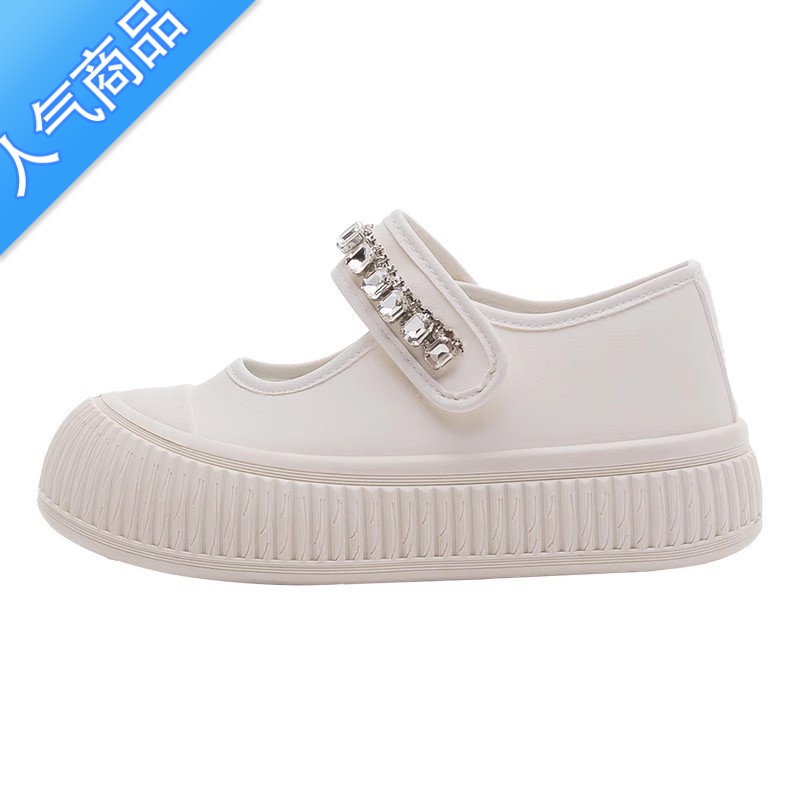 SUNTEK魔术贴帆布鞋女2023新款夏季薄款透气懒人一脚蹬玛丽珍小白鞋高清大图