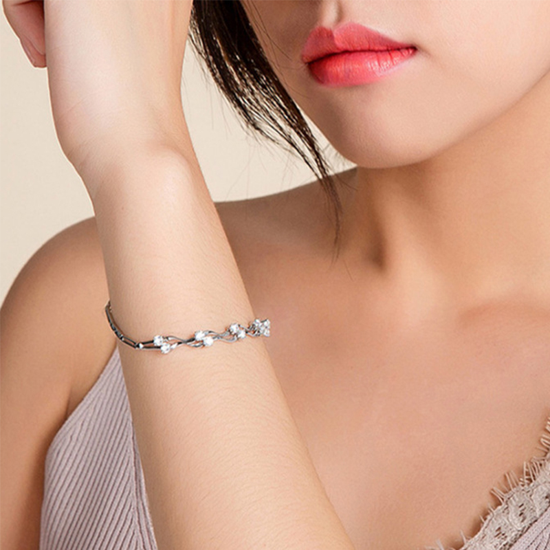 依帝魅手链S925纯银双层手链女 韩版简约个性时尚森系波浪形手饰送女友礼物锁骨链项链创意礼品情人节礼物