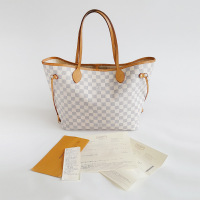 [正品二手95新]路易威登(LV)Neverfull N41361 女士 中号 白色 棋盘格 购物袋 帆布 子母袋 票据