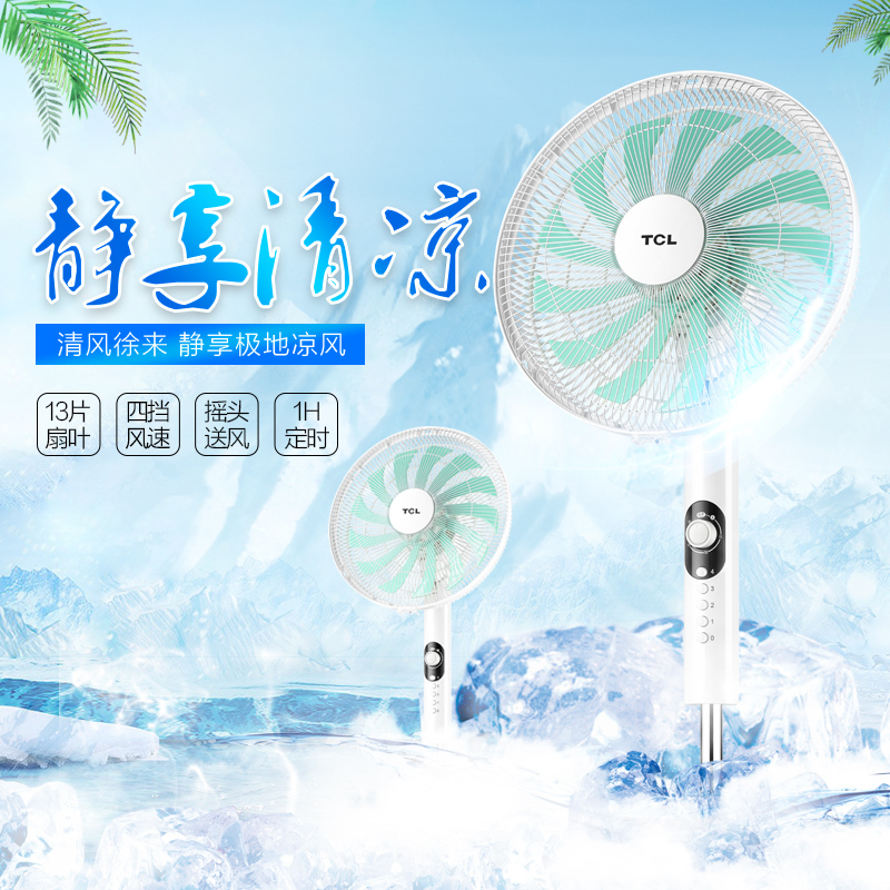 TCL电风扇落地扇家用台式定时大风量摇头式办公室13叶 TFS35-19AD