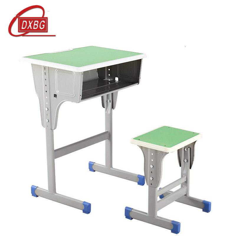 DXBG中小学生课桌椅学校培训班辅导班课桌升降儿童书桌学习课桌椅套装【工厂现做 7天内发货】 单人绿底白边方凳款