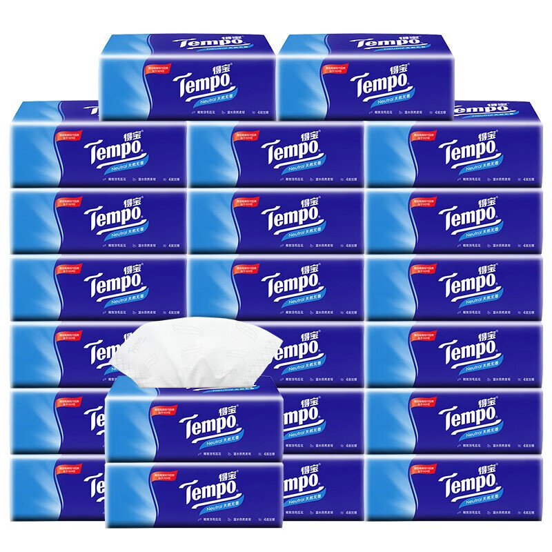 得宝(TEMPO)抽纸18包无香软抽4层加厚90抽整箱德宝纸抽餐巾纸面巾纸 得宝抽纸 4层 90抽*18包