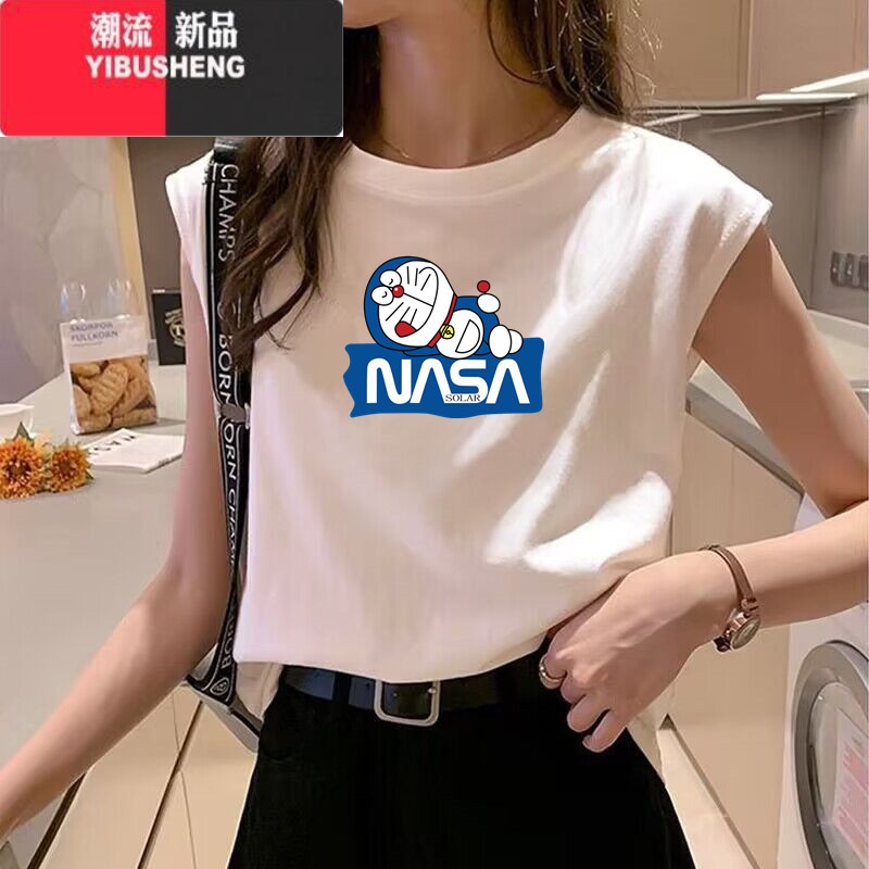 YIBUSHENG2023新款坎肩袖背心t恤女外穿纯气减龄内搭打底衫无袖上衣 白色AD0186 S建议90-110斤