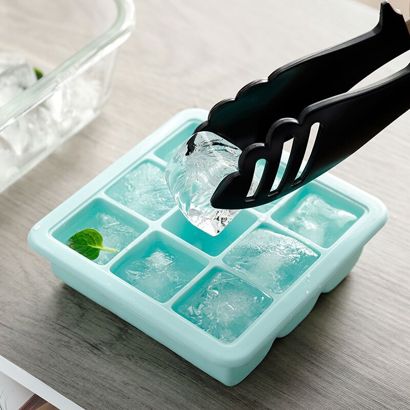 薄荷绿4格 日本硅胶冰格模具 方块大号制冰盒 宝宝辅食盒 家用冷饮大块冰格