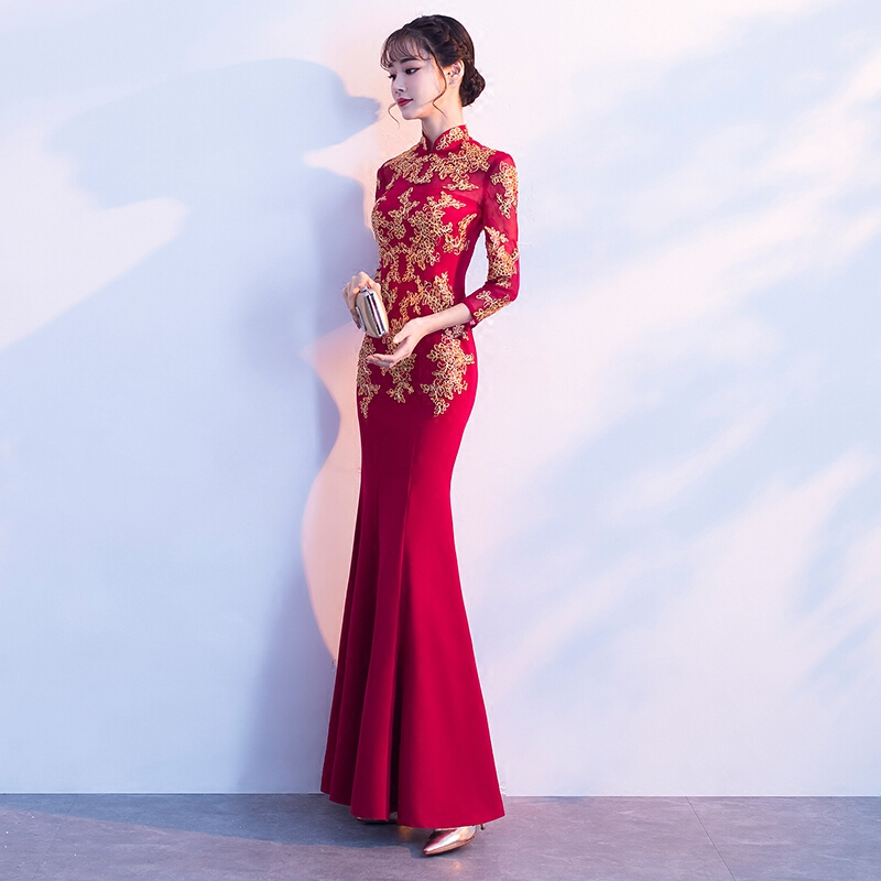 敬酒服新娘春季2018新款婚礼红色衣服鱼尾长款回婚礼结婚礼服女