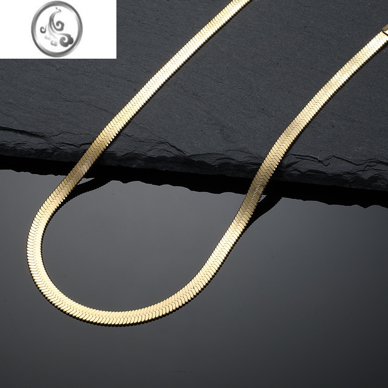 JiMiSEVENTH 自制欧美简约刀片蛇骨扁项链颈链锁骨链美伢肯豆同款男女 金色55CM4MM