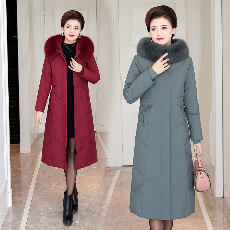 羽绒服女中长款白鸭绒时尚过膝狐狸毛领冬装中老年宽松yrf外套