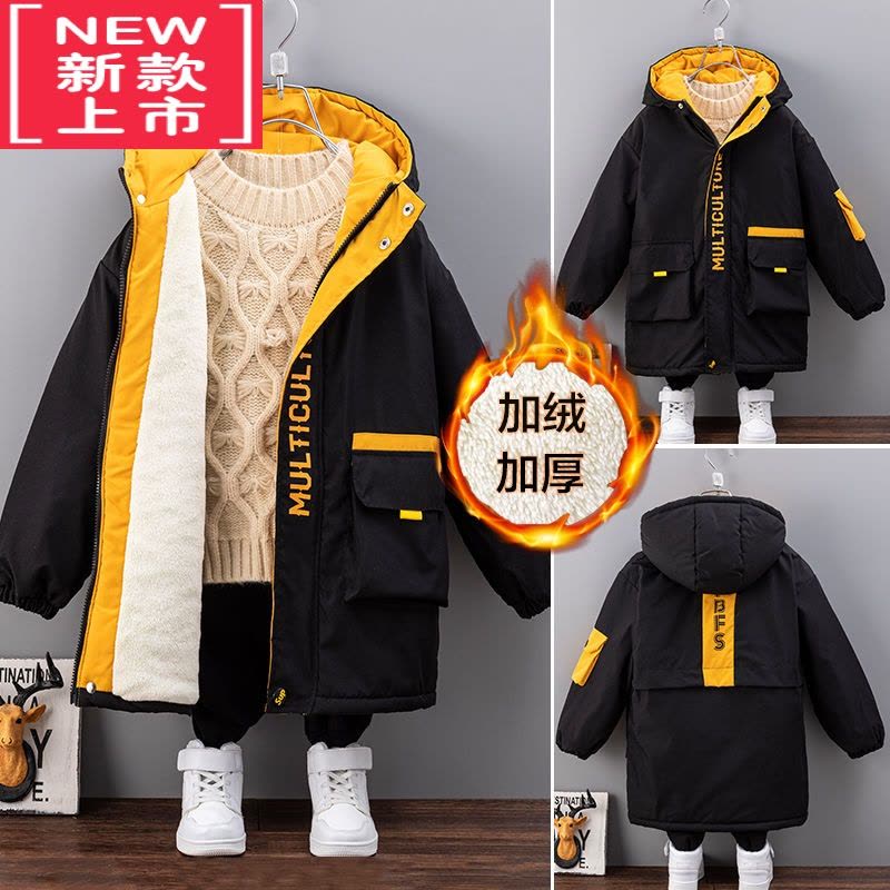 可莉允男童外套秋冬季2021新款中大童洋气加厚棉衣儿童中长款加绒风衣潮棉服图片