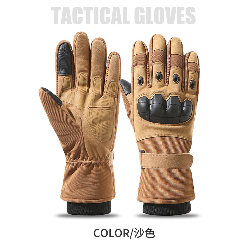 冬季男士触屏手套户外骑行摩托车战术防护防寒保暖加绒滑雪手套女 卡其色