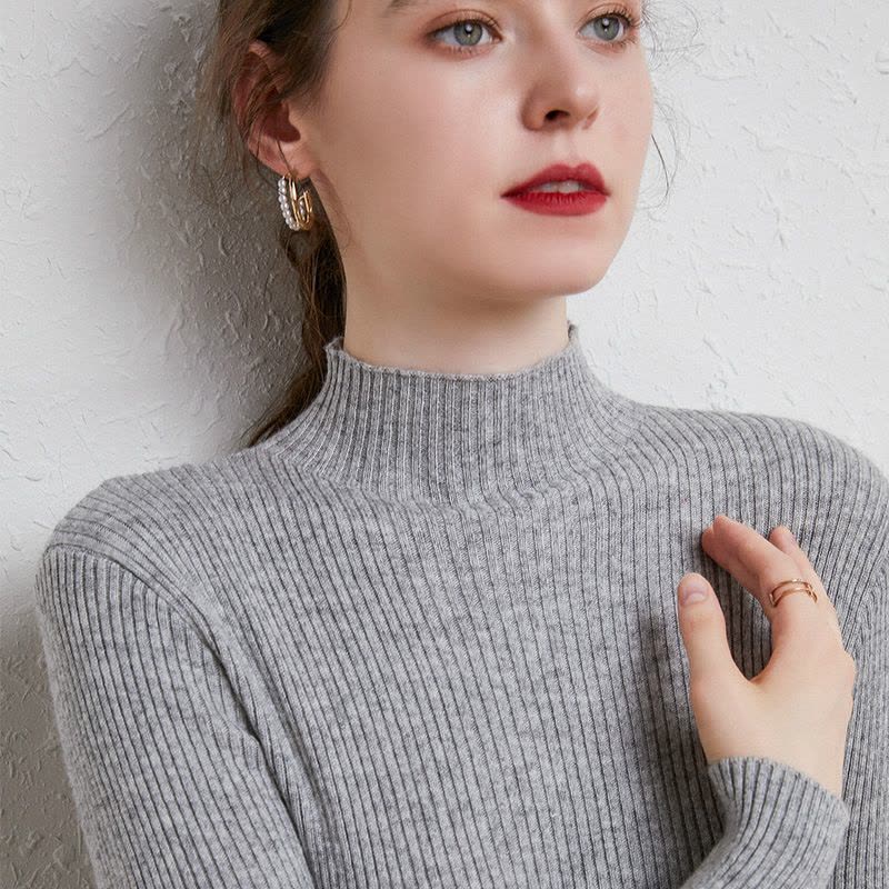 半高领抽条修身针织打底衫韩版纯色毛衫秋冬新款套头紧身毛衣女图片