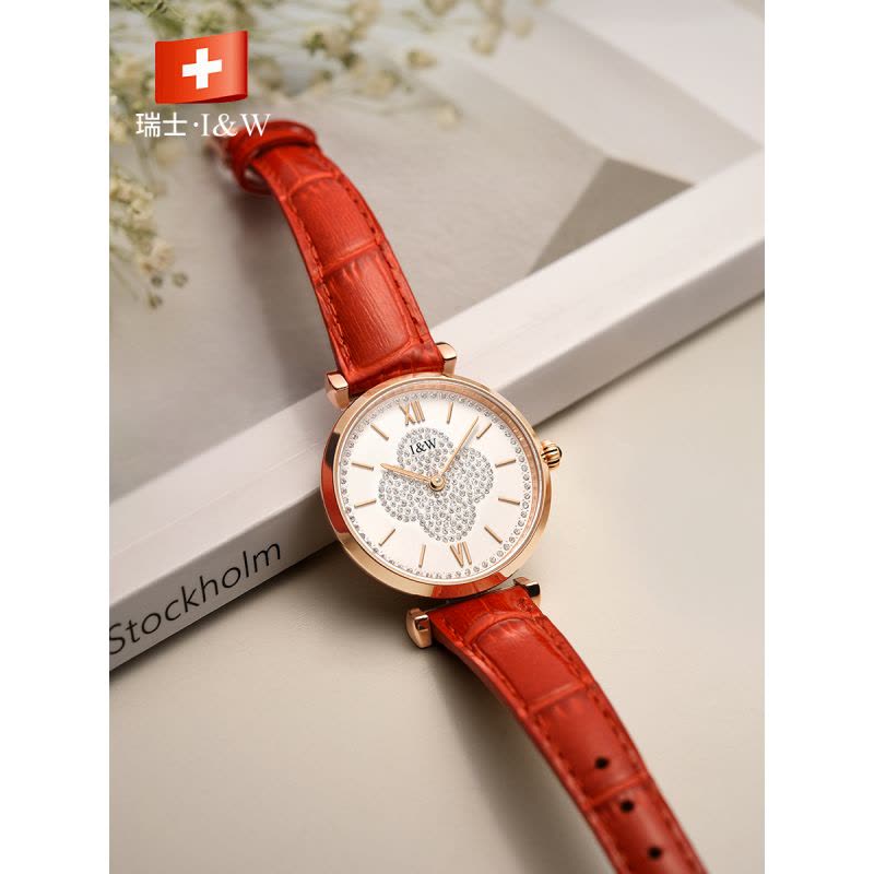 瑞士爱沃驰I&W CARNIVAL手表石英表 女款镶钻奢华幸运草女表纤薄女士腕表防水时尚红绿蓝色表带个性选择567L图片