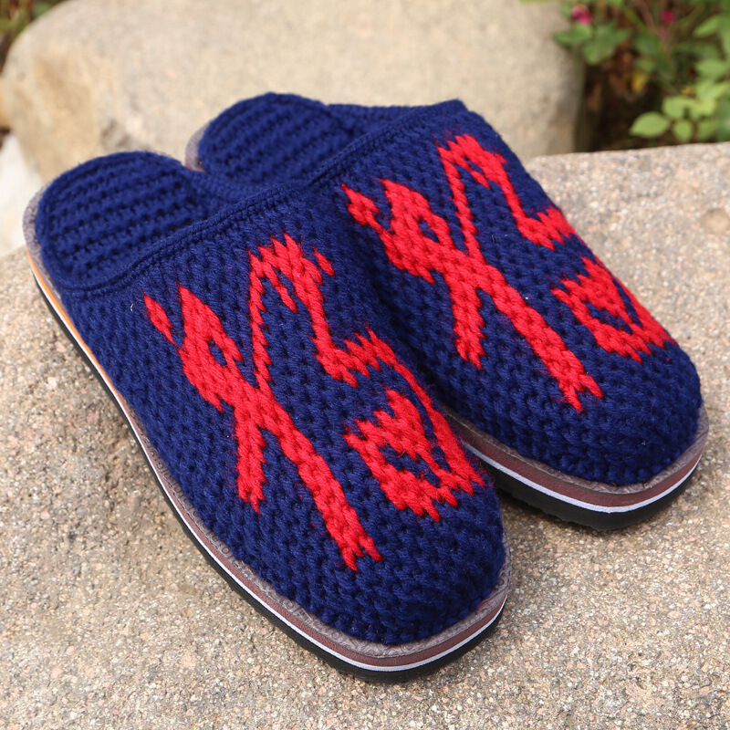 鲁奥diluao春季纯手工编织男女成人居家婚嫁出嫁拖鞋成品保暖毛线拖鞋