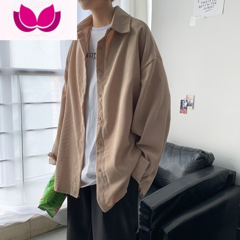 七斓日系灯芯绒衬衫男士长袖简约ins潮流休闲上衣港风衬衣外套