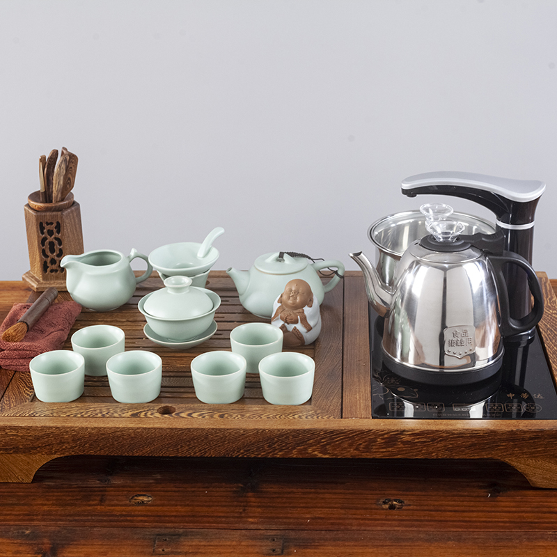 唐宏坊 鸡翅木实木茶具套装全自动一体茶盘套装 办公室茶具家用简约茶台茶海 功夫茶具套装 自动上水壶 款式二