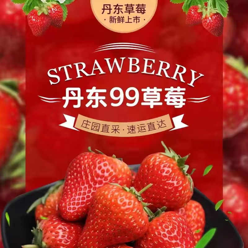 [五个农民]丹东99红颜草莓单果30-35g净重1.8斤 新鲜水果顺丰空运新鲜直达