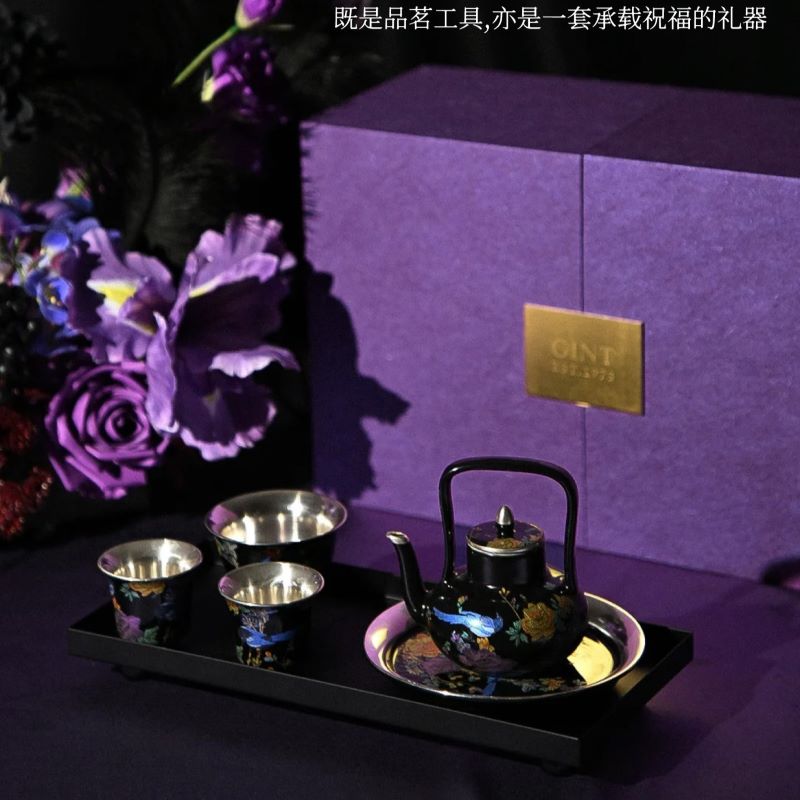 嘉特GiNT 百鸟朝凤鎏银功夫茶具套装泡茶专用中式高端陶瓷茶壶礼盒 GTC-8101-016高清大图