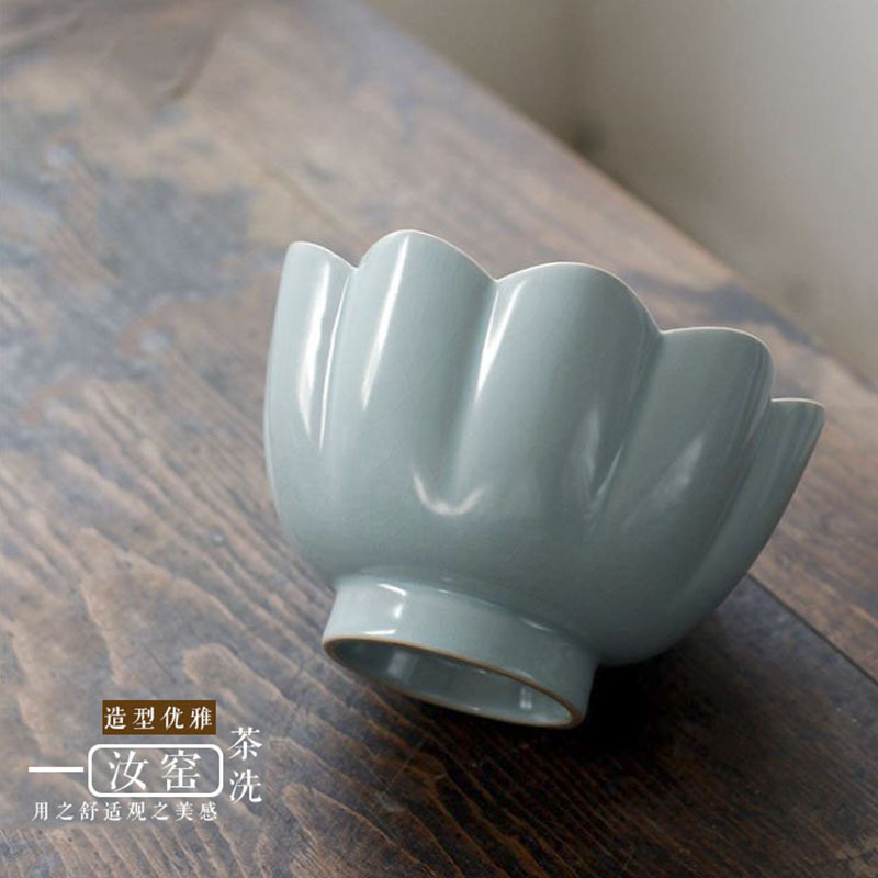 美帮汇天青汝窑开片茶洗 大号水洗陶瓷功夫茶具茶道配件 莲花汝瓷杯洗高清大图