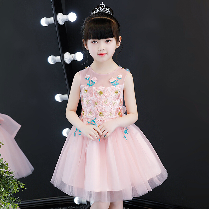 童装夏装女童连衣裙2018夏季新款公主裙儿童礼服夏蓬蓬纱裙子洋气粉色短款送皇冠