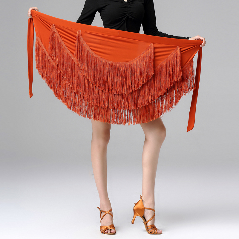 拉丁舞裙新款半身裙国标摩登舞蹈流苏裙三角巾舞蹈服女成人下装