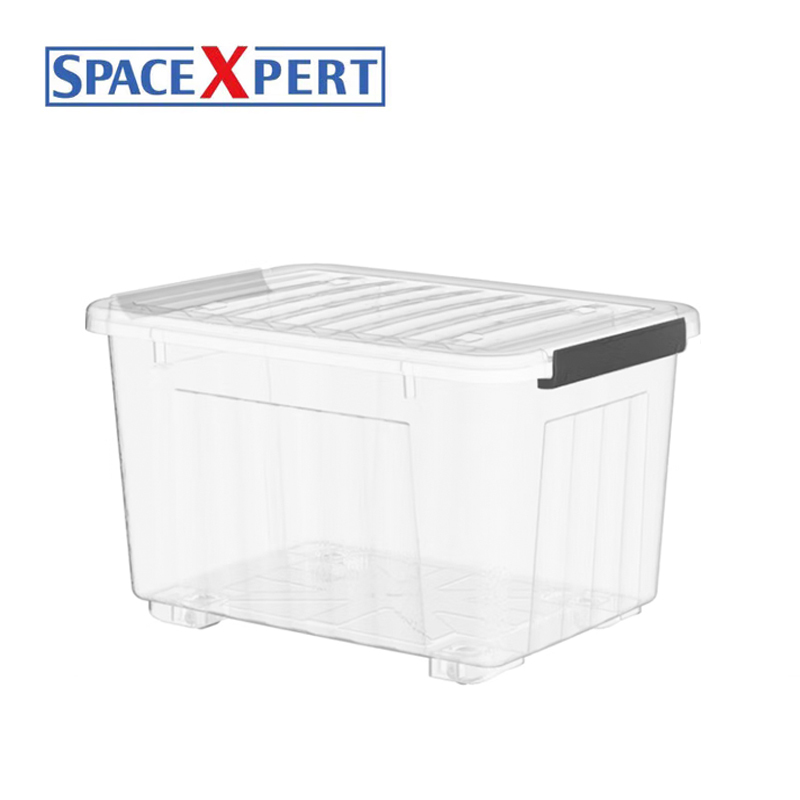 空間専門家(SPACEXPERT) 条纹收纳箱多功能储物箱 92L透明(带轮)