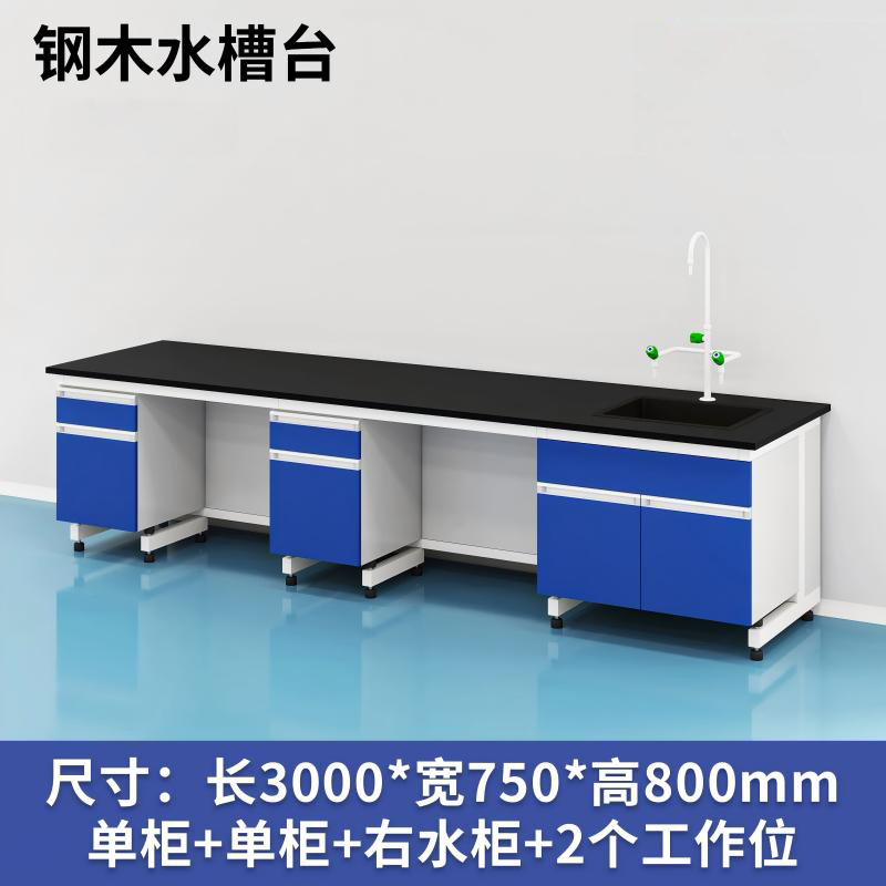易企采 300CM钢木水槽台B款 实验室测试化验操作工作台耐酸碱试剂台 单位:张