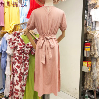 纯色娃娃领短袖连衣裙2018夏装新款时尚韩版淑女风中长款裙子女装果粉均码