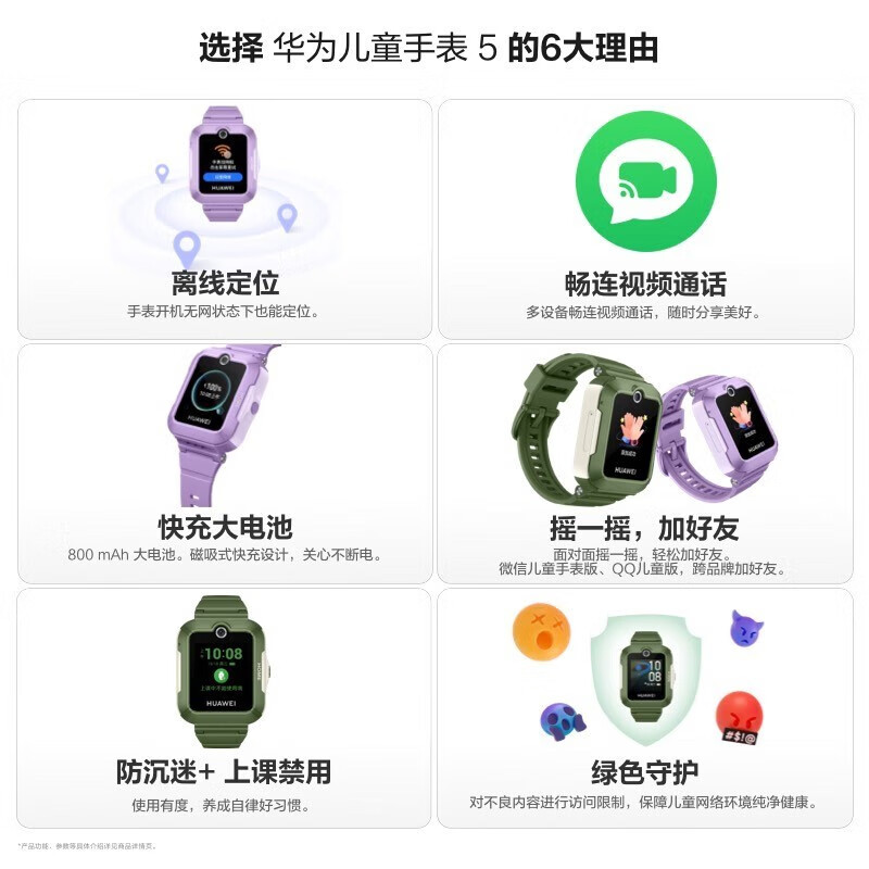华为(HUAWEI)儿童电话手表5 无网离线定位 全网通4G插卡电信移动联通 视频通话 拍照 快充 生活防水 小学生高清大图