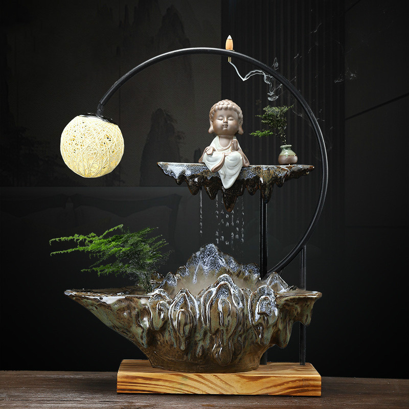 美帮汇创意流水摆件家居客厅玄关办公室喷泉加湿器开业乔迁礼品