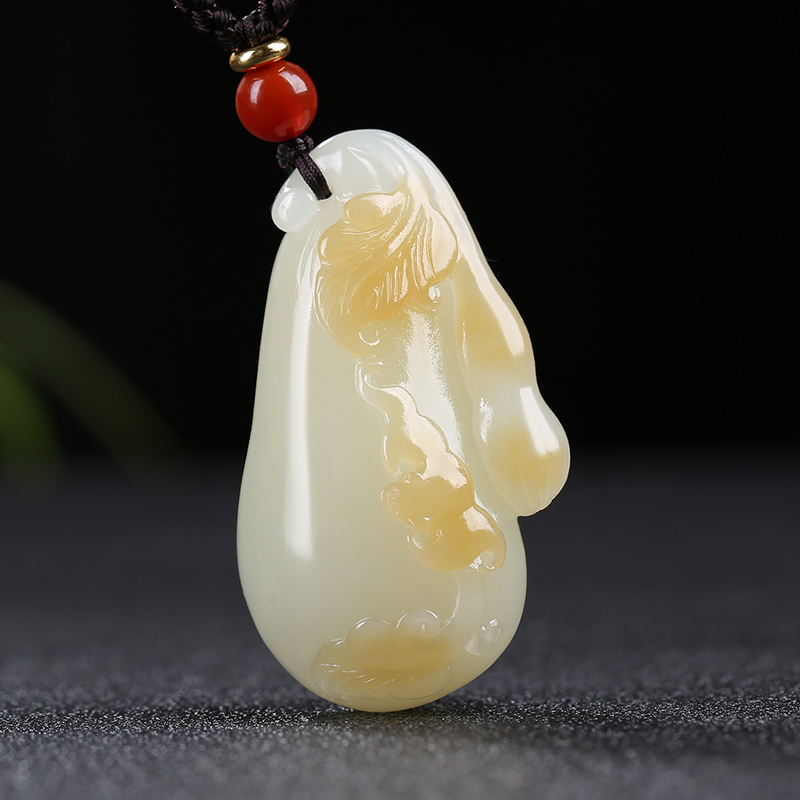 [福气连绵]新疆和田玉吊坠男女玉佩且末糖白玉福瓜挂件天然玉石