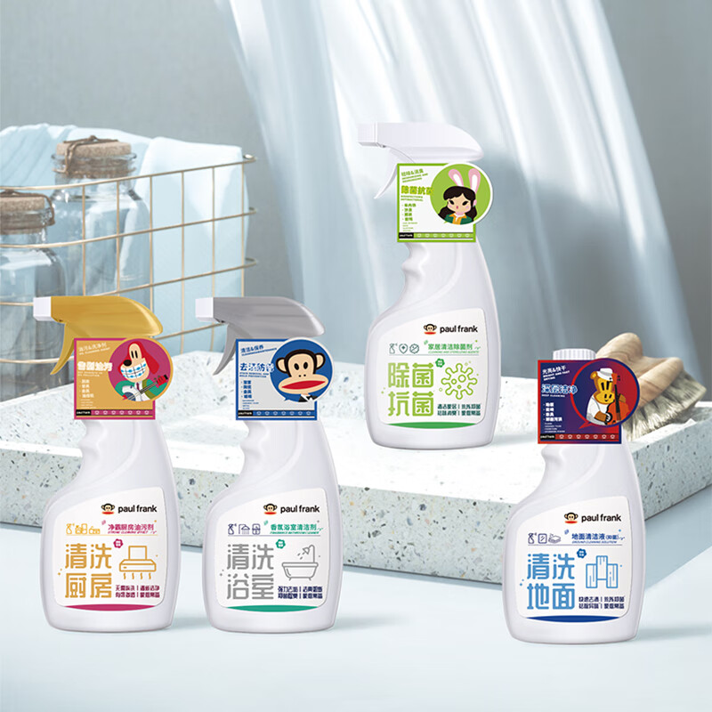 大嘴猴(Paul Frank)悦家礼盒(四件套)500g*4厨房油污清洁剂浴室清洁剂地面清洁剂家庭清洁套装