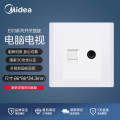 E03K11 开关 D 一位单控大按钮 带装饰条开关 E03系列/美的正品/售后无忧 珍珠白/电视+电脑插座