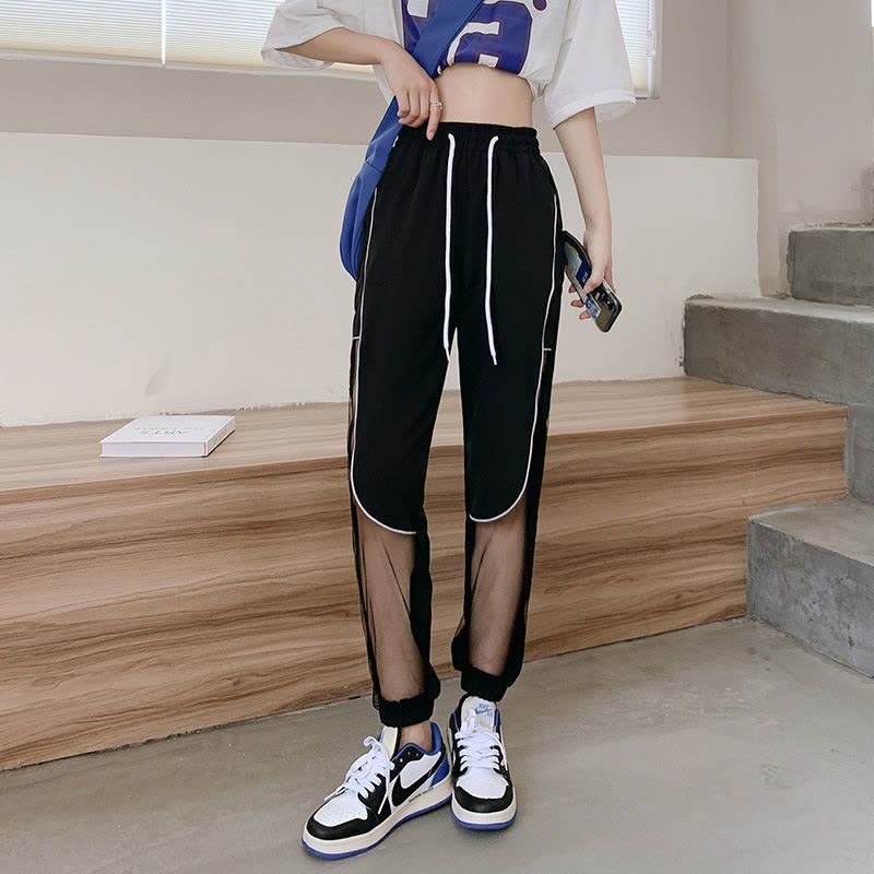 真维斯网纱休闲裤女洋气夏季薄款冰丝速干运动裤美式束脚宽松显瘦图片