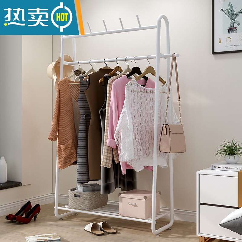 敬平室内落地挂衣架北欧衣帽架卧室置地多功能收纳家用单杆式晾衣架子 衣帽架G款100长-白色高清大图