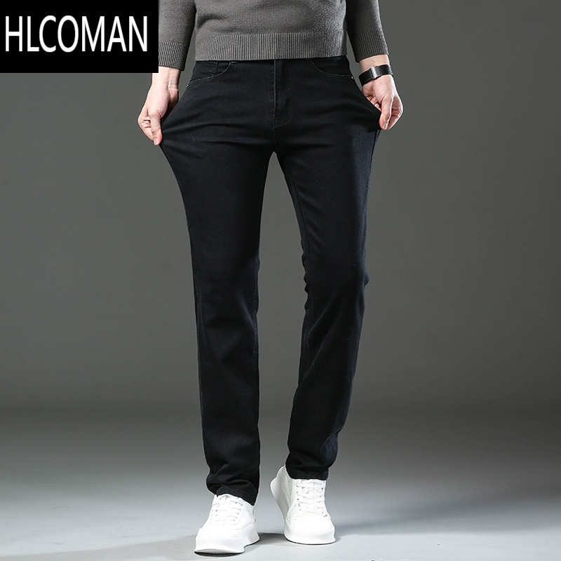 hlcoman厚款弹力牛仔裤男直筒宽松休闲中高腰男裤子黑色潮流百搭长裤